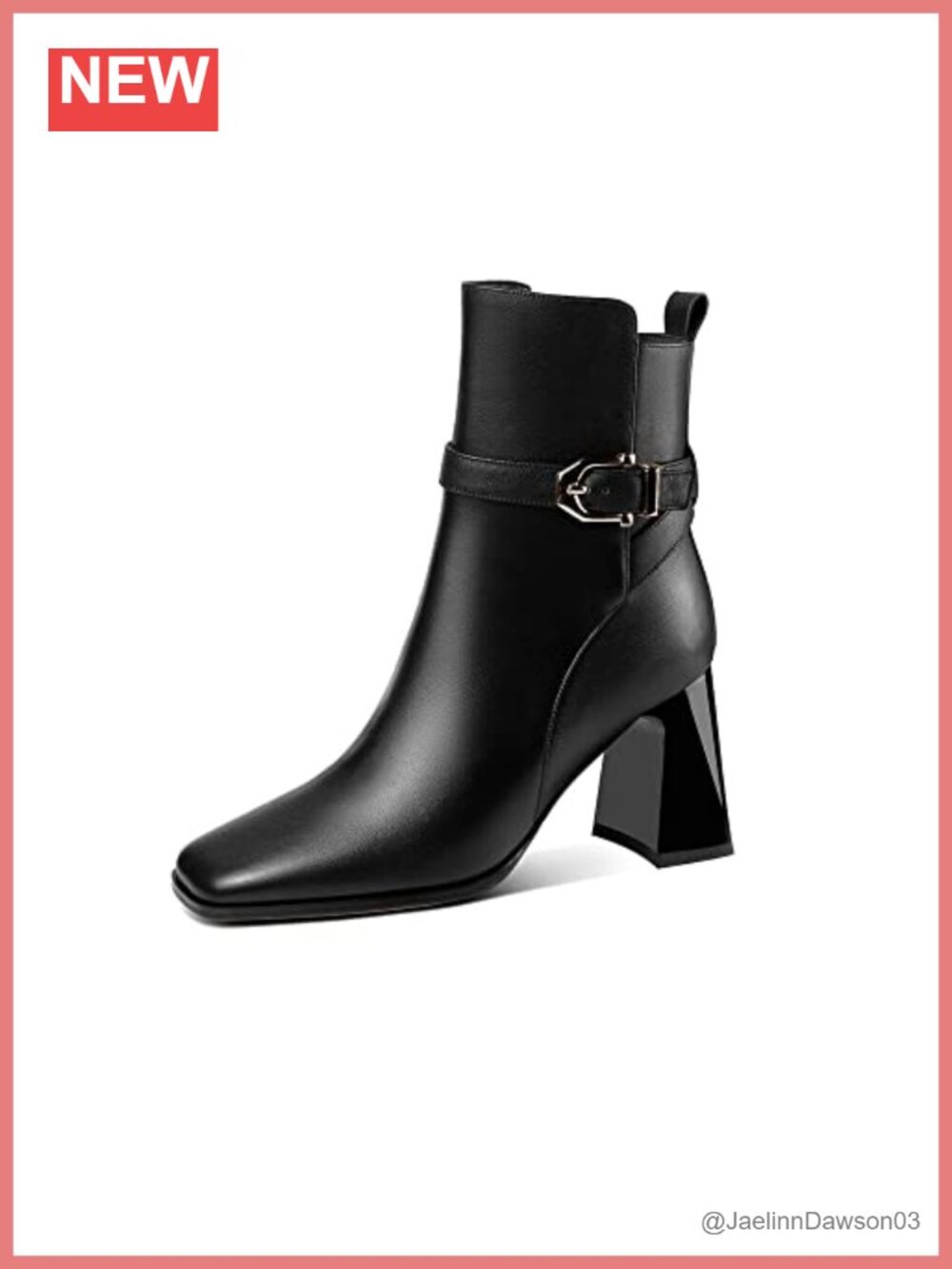 Handmade Leather Ankle Boots Square Toe High Heel Zip Booties
